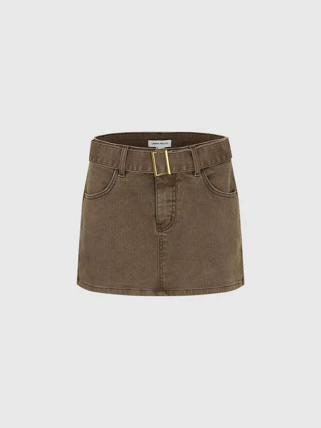 Belted Buckled Denim Mini Skirts