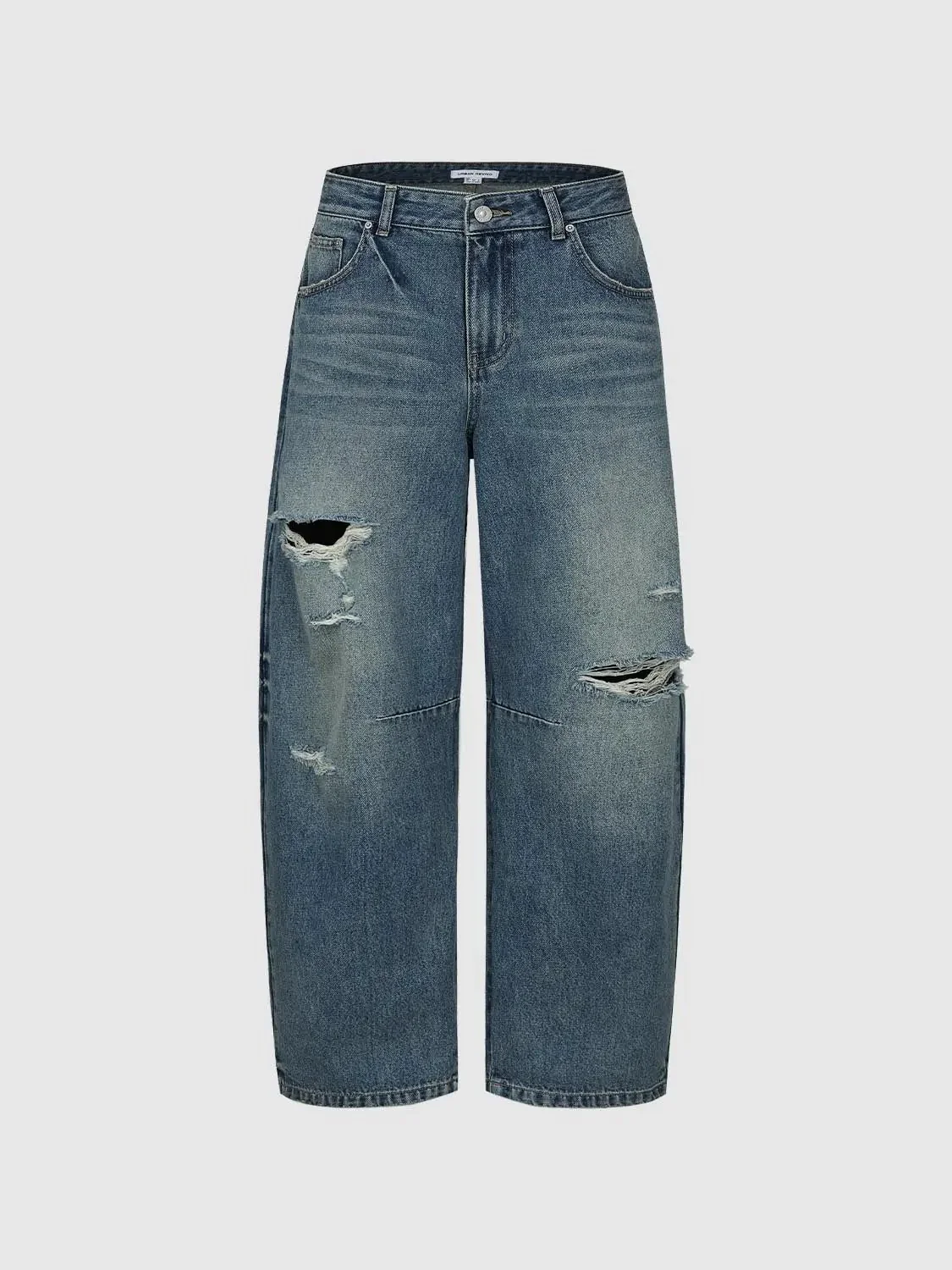 Raw Detail Barrel Leg Jeans