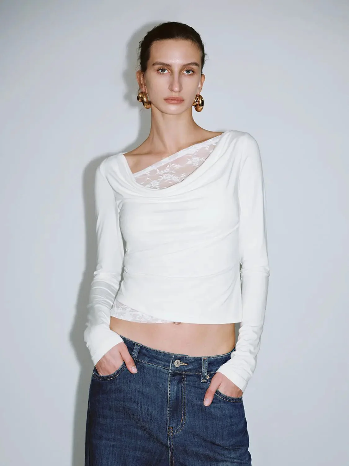 5531-white-lace-trim-cowl-neck-long-sleeve-top-17.webp White Lace Trim Cowl Neck Long Sleeve Top