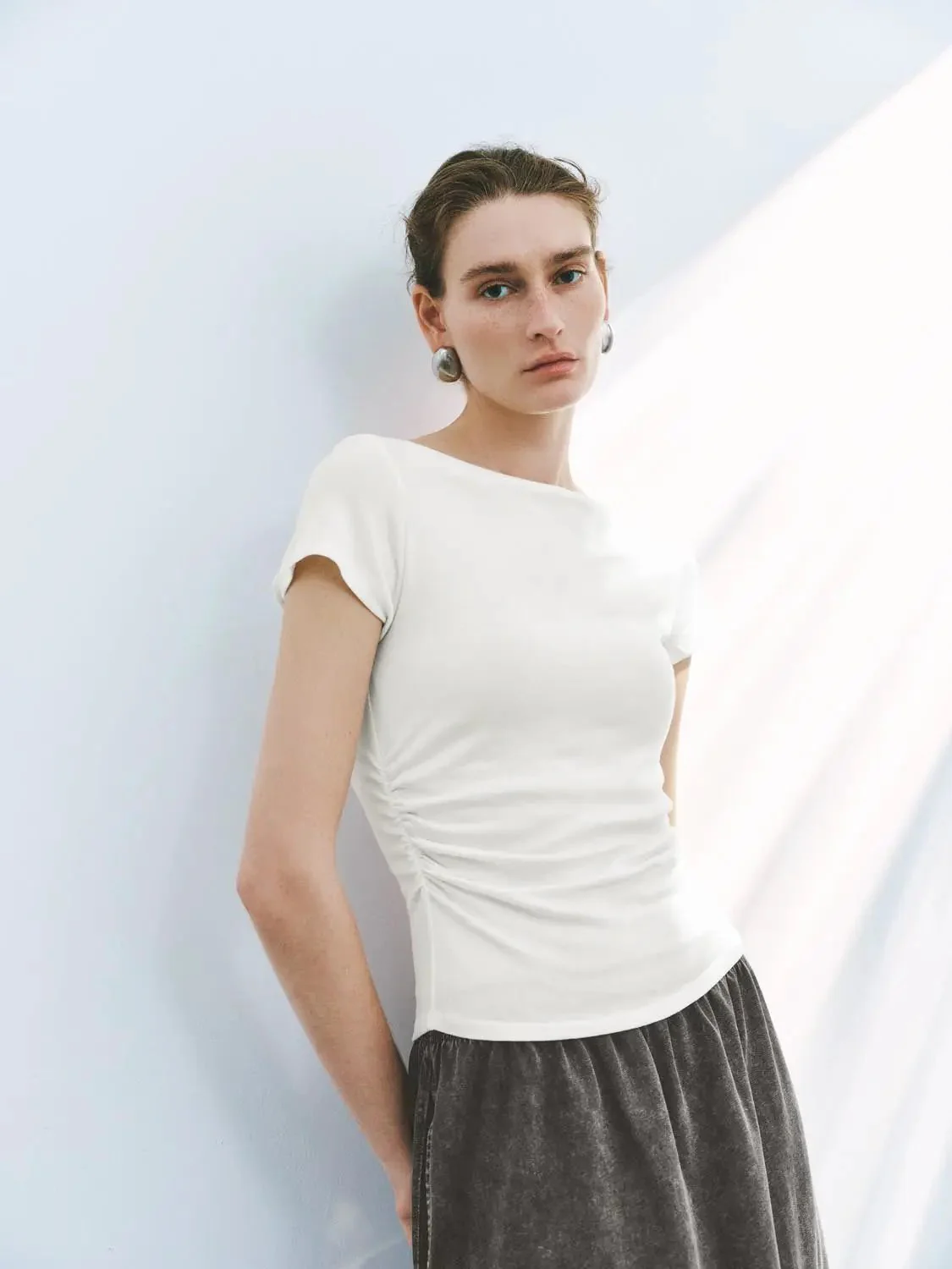 5598-lyocell-wool-blend-ruched-short-sleeve-t-shirts-16.webp Lyocell Wool Blend Ruched Short Sleeve T Shirts