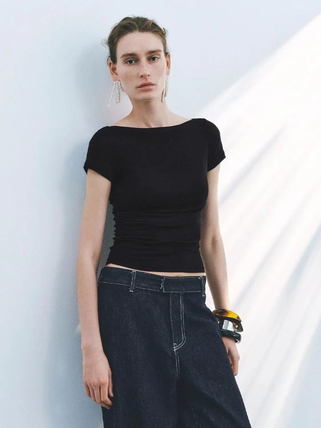 5598-lyocell-wool-blend-ruched-short-sleeve-t-shirts-30.webp Lyocell Wool Blend Ruched Short Sleeve T Shirts