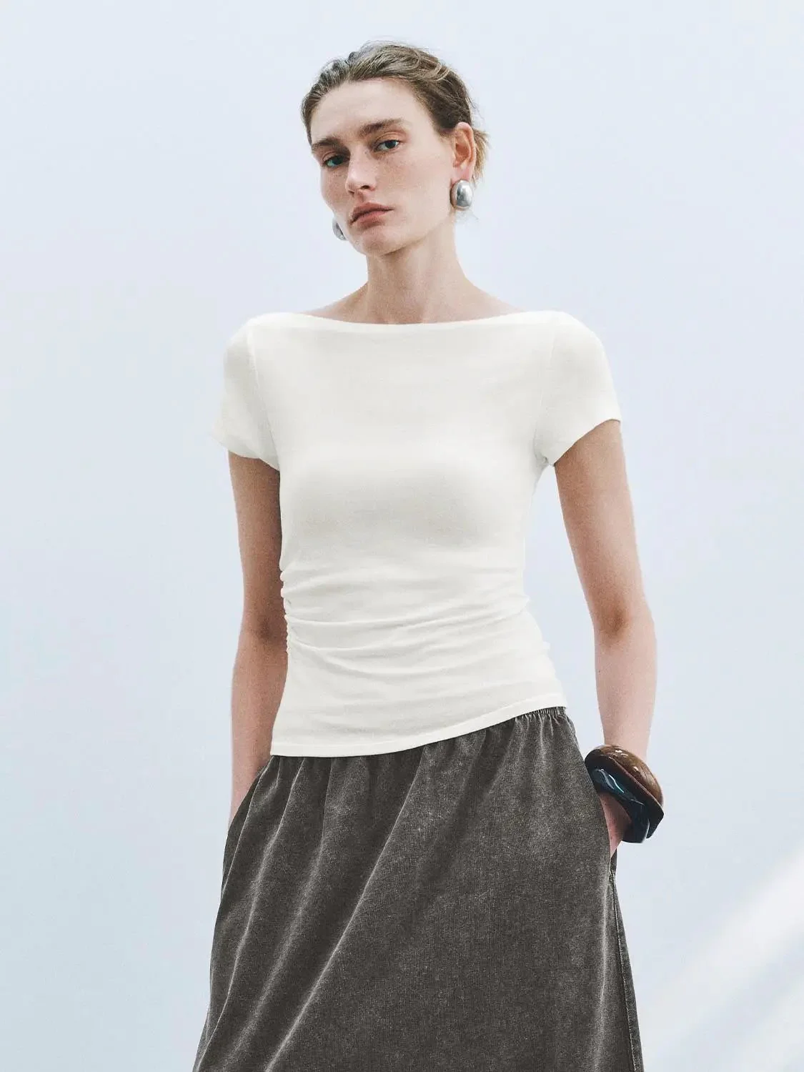 5598-lyocell-wool-blend-ruched-short-sleeve-t-shirts-31.webp Lyocell Wool Blend Ruched Short Sleeve T Shirts