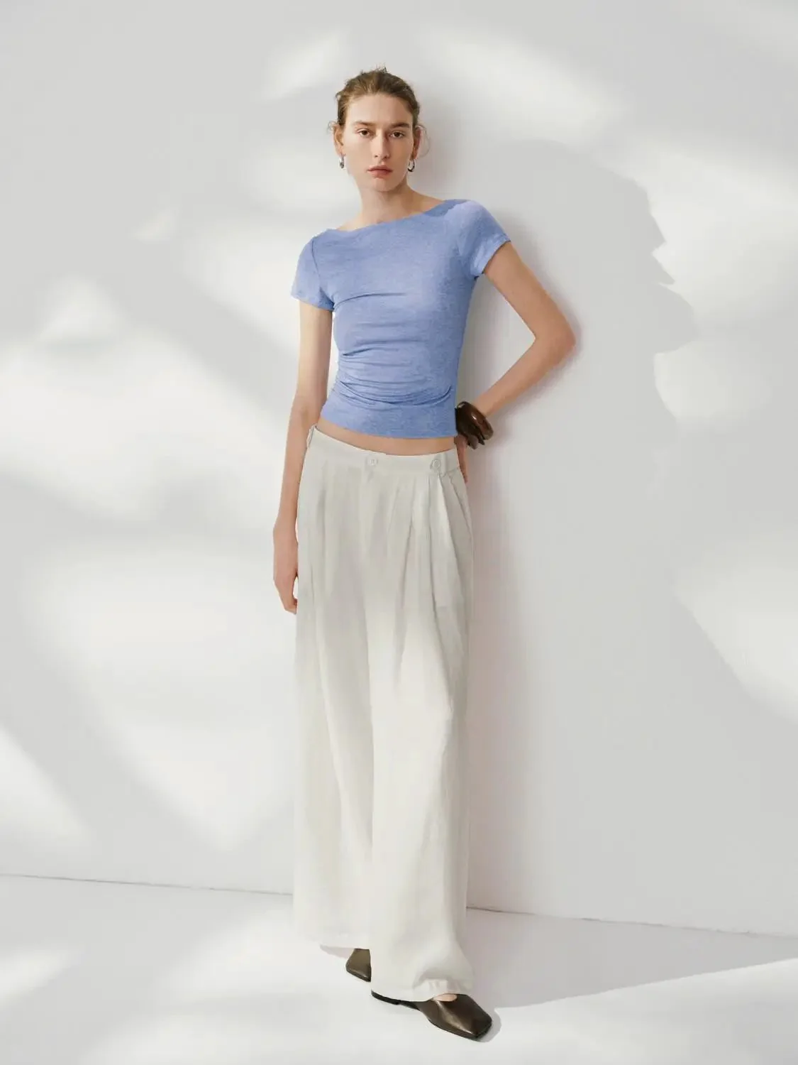 5598-lyocell-wool-blend-ruched-short-sleeve-t-shirts-4.webp Lyocell Wool Blend Ruched Short Sleeve T Shirts