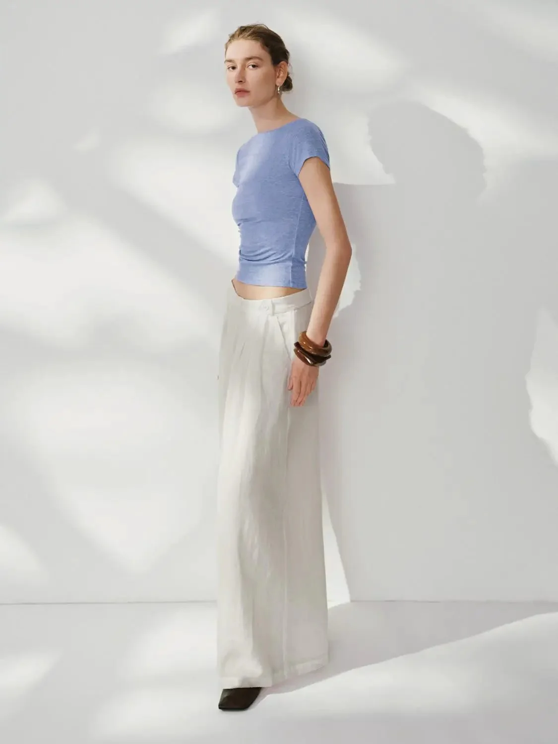 5598-lyocell-wool-blend-ruched-short-sleeve-t-shirts-5.webp Lyocell Wool Blend Ruched Short Sleeve T Shirts