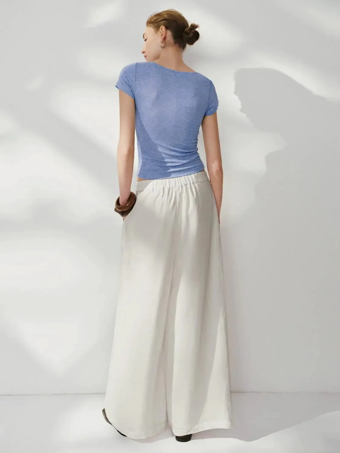 5598-lyocell-wool-blend-ruched-short-sleeve-t-shirts-6.webp Lyocell Wool Blend Ruched Short Sleeve T Shirts