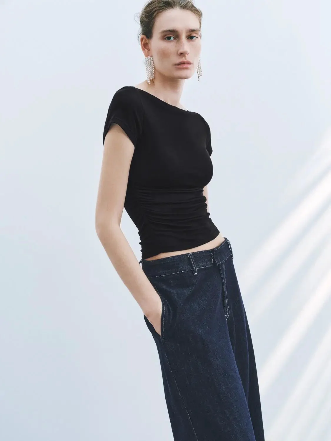 5598-lyocell-wool-blend-ruched-short-sleeve-t-shirts-9.webp Lyocell Wool Blend Ruched Short Sleeve T Shirts