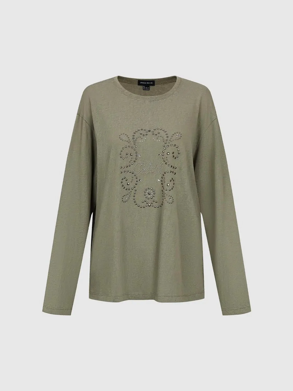 Rhinestone Embellished Casual Chic Long Sleeve T-Shirts