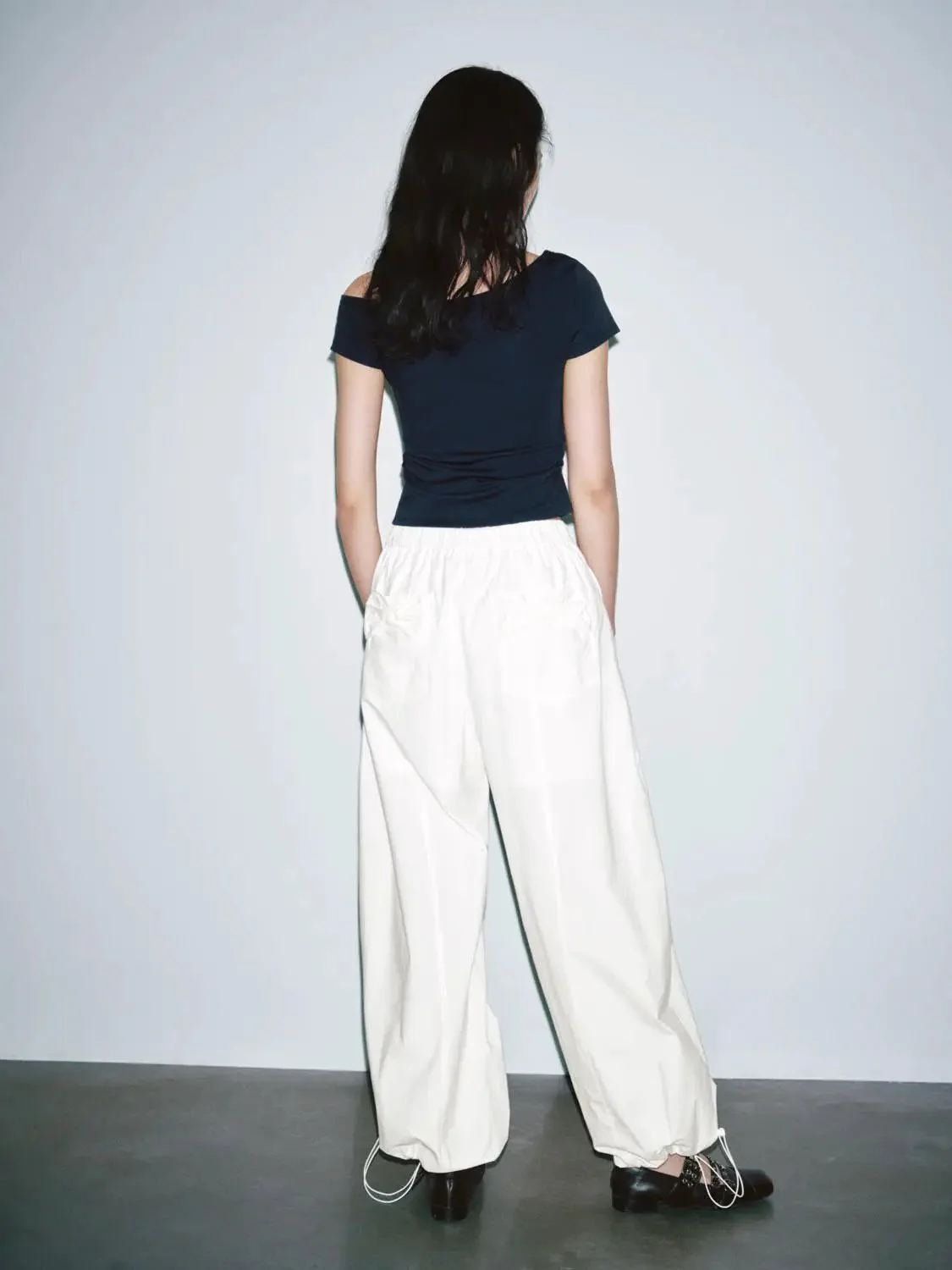 Thin Stretch Cotton Blend Pull On Wide Leg Pants