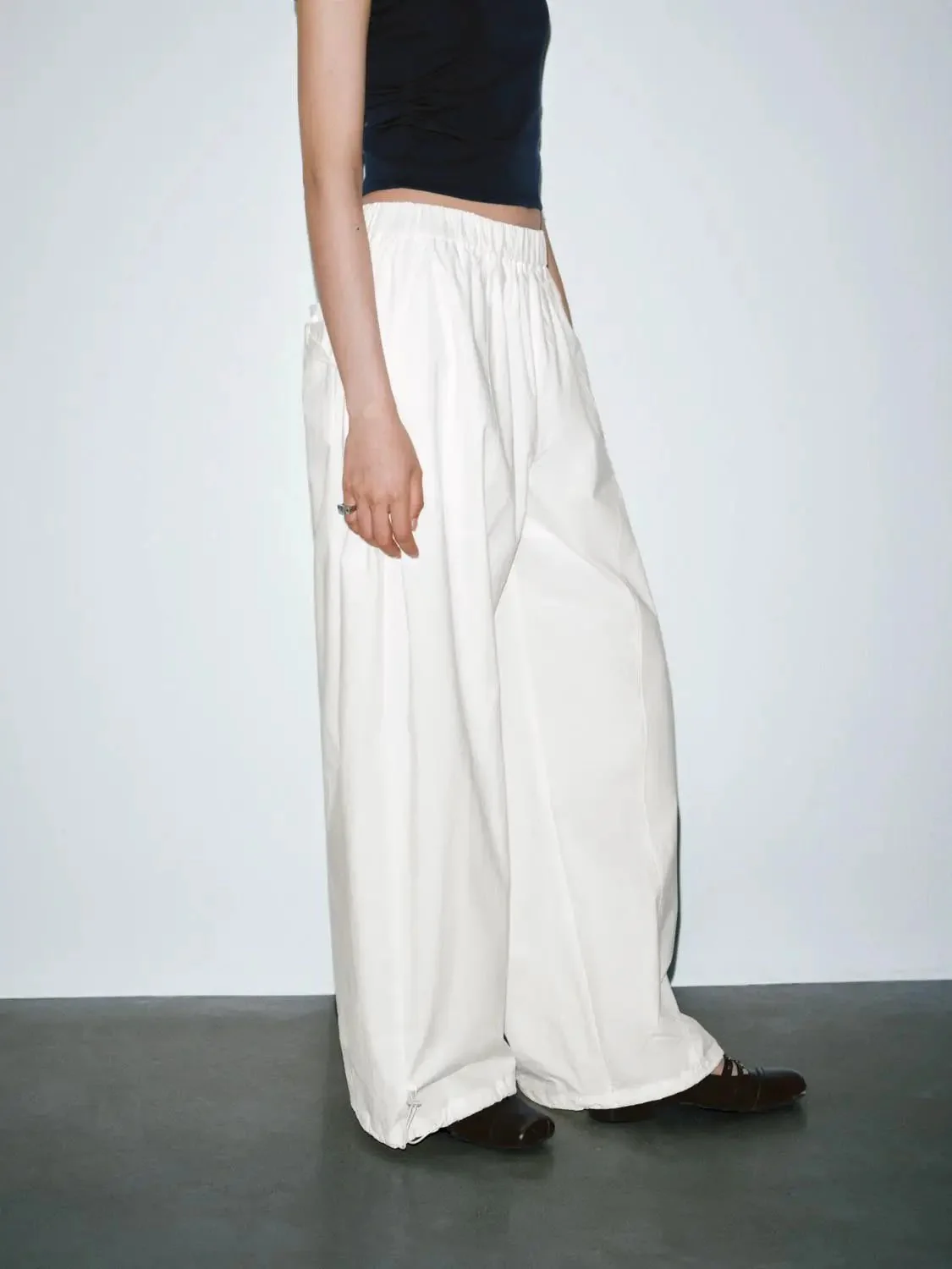 Thin Stretch Cotton Blend Pull On Wide Leg Pants