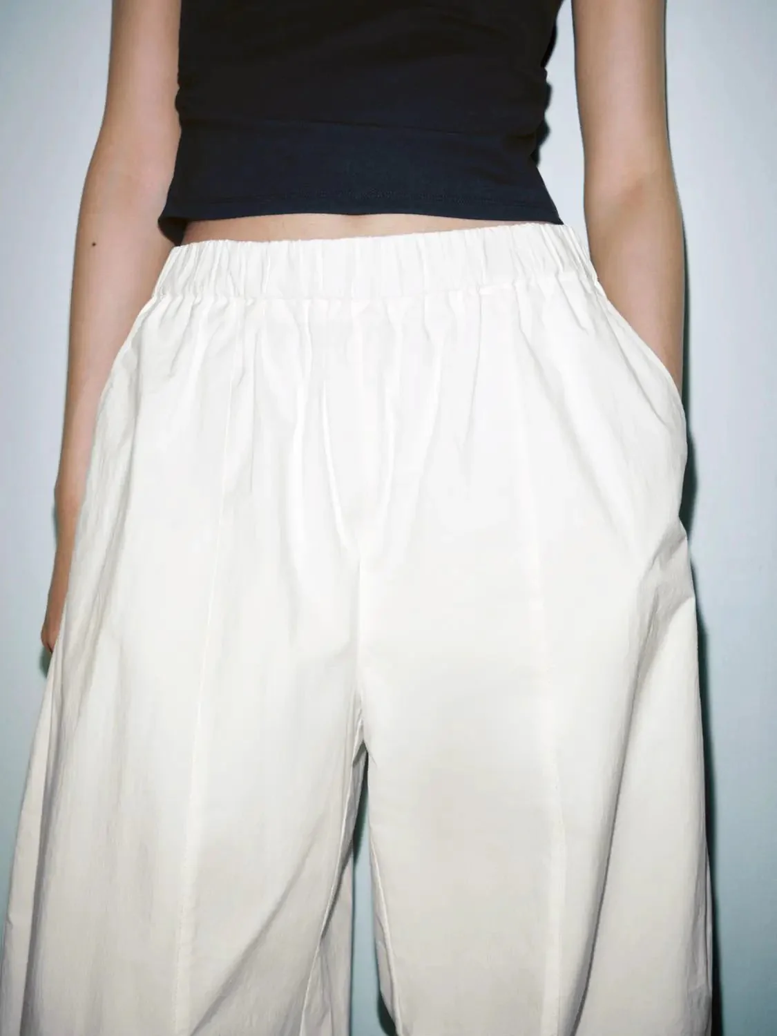 Thin Stretch Cotton Blend Pull On Wide Leg Pants