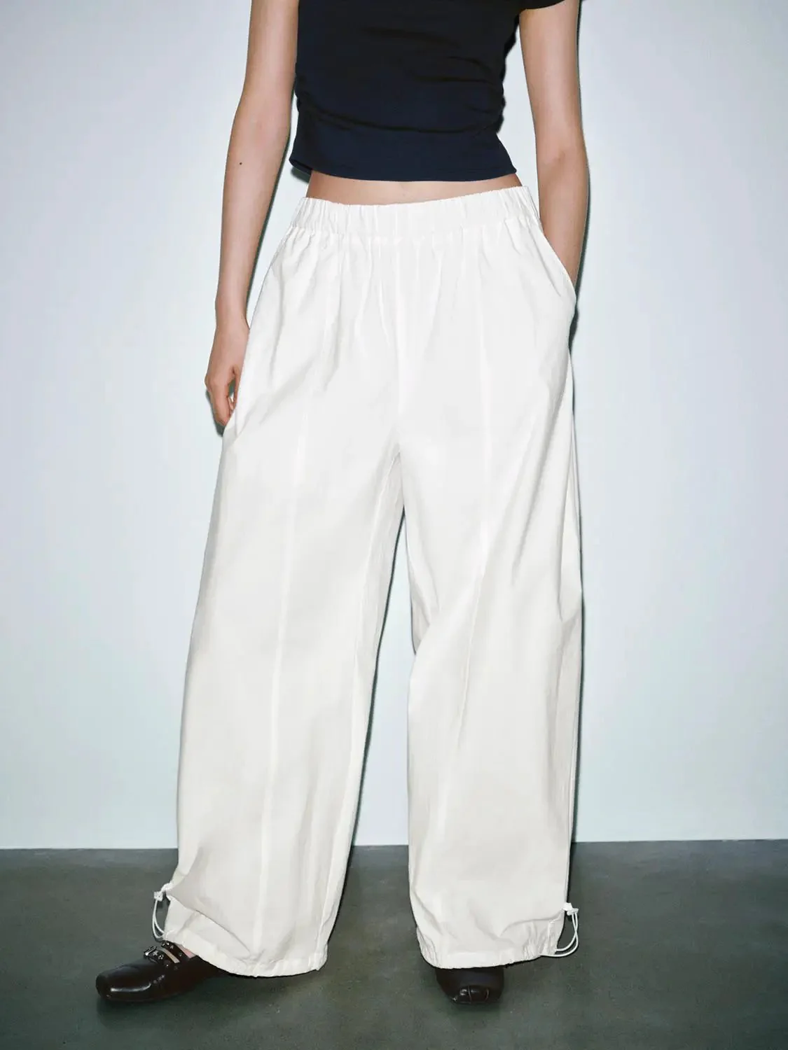 Thin Stretch Cotton Blend Pull On Wide Leg Pants