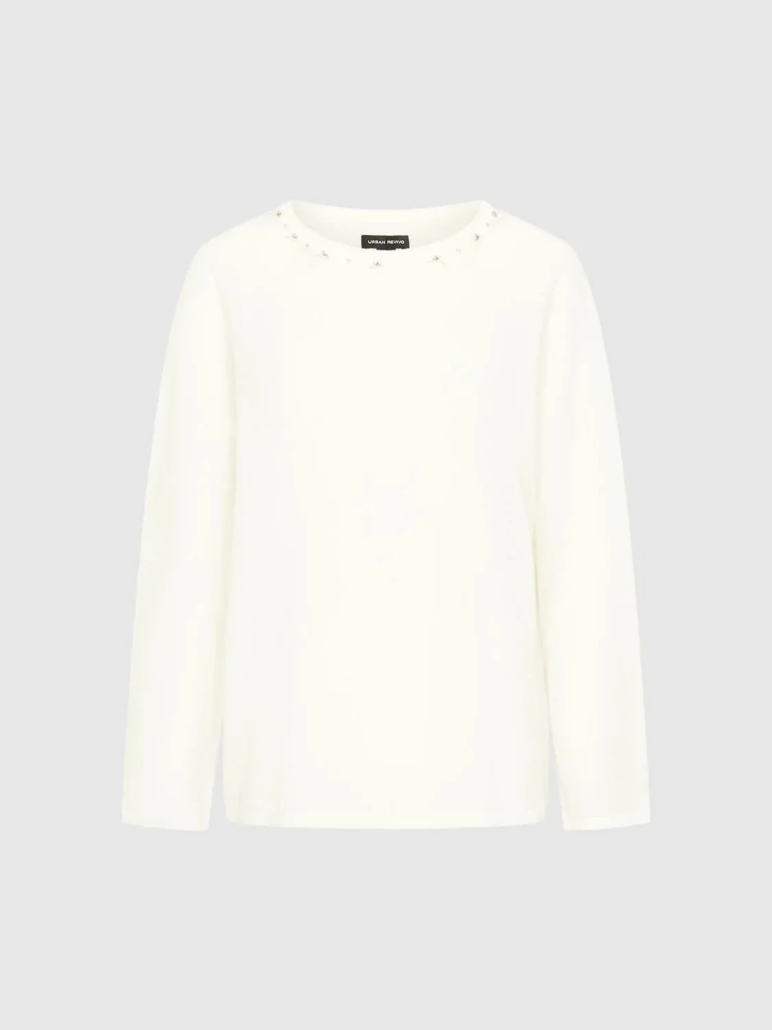 5719-beaded-neckline-cotton-linen-blend-long-sleeve-knitted-t-shirts-1.webp Beaded Neckline Cotton Linen Blend Long Sleeve Knitted T-Shirts