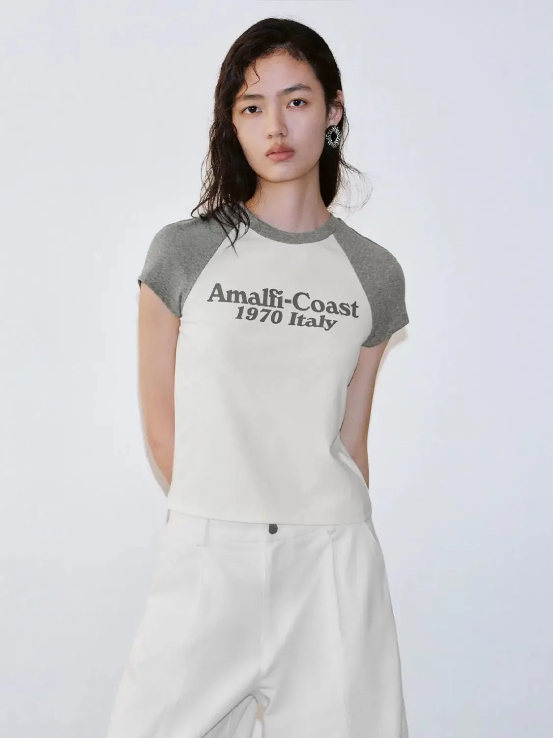 Contrast Sleeve Cotton Elastane Raglan T-Shirts