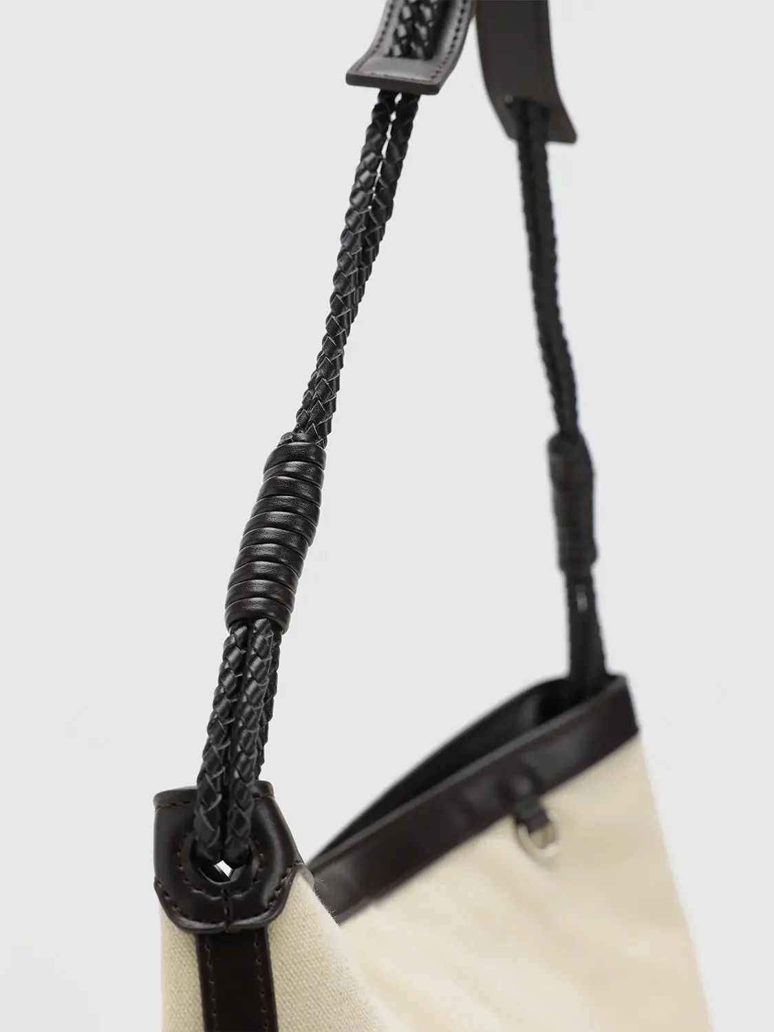 Canvas And Faux Leather Braided Strap Shoulder Bags