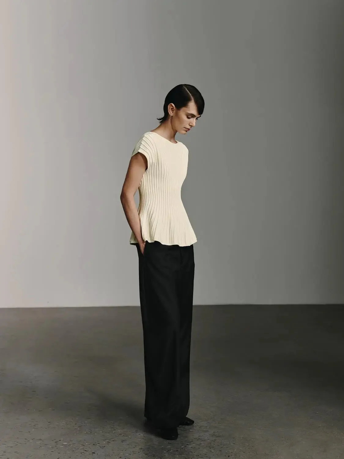 Viscose Blend Rib Knit With Sculpted Vertical Ribs T-Shirts