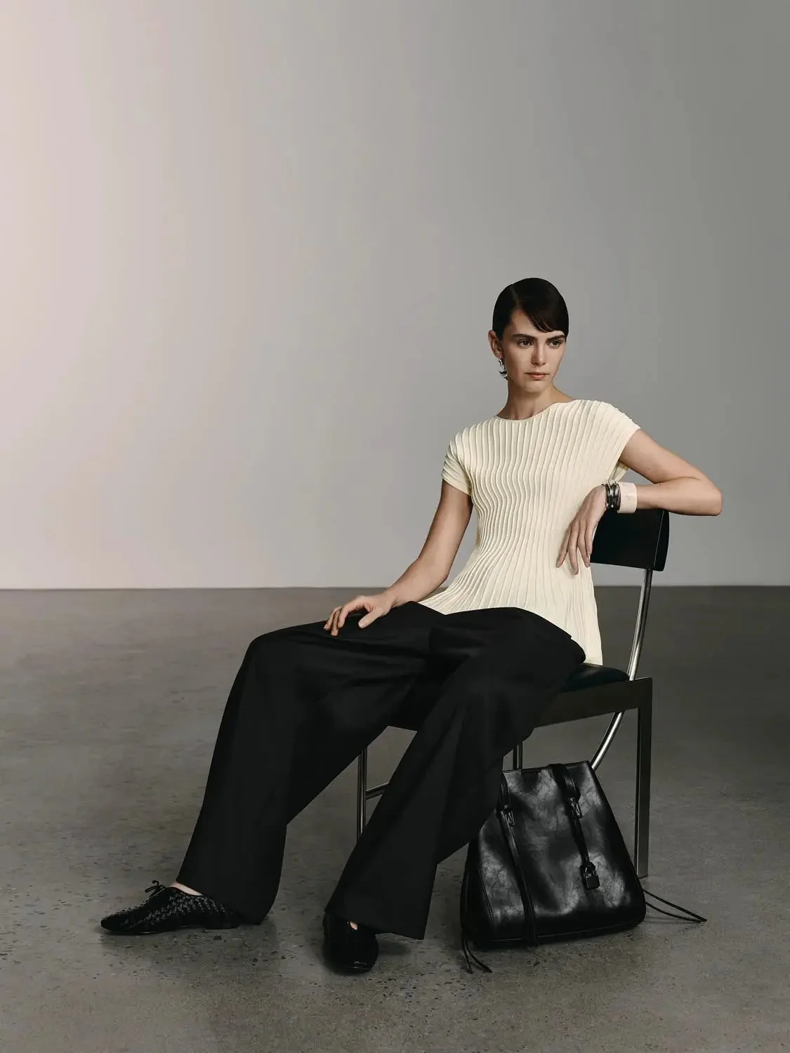 Viscose Blend Rib Knit With Sculpted Vertical Ribs T-Shirts