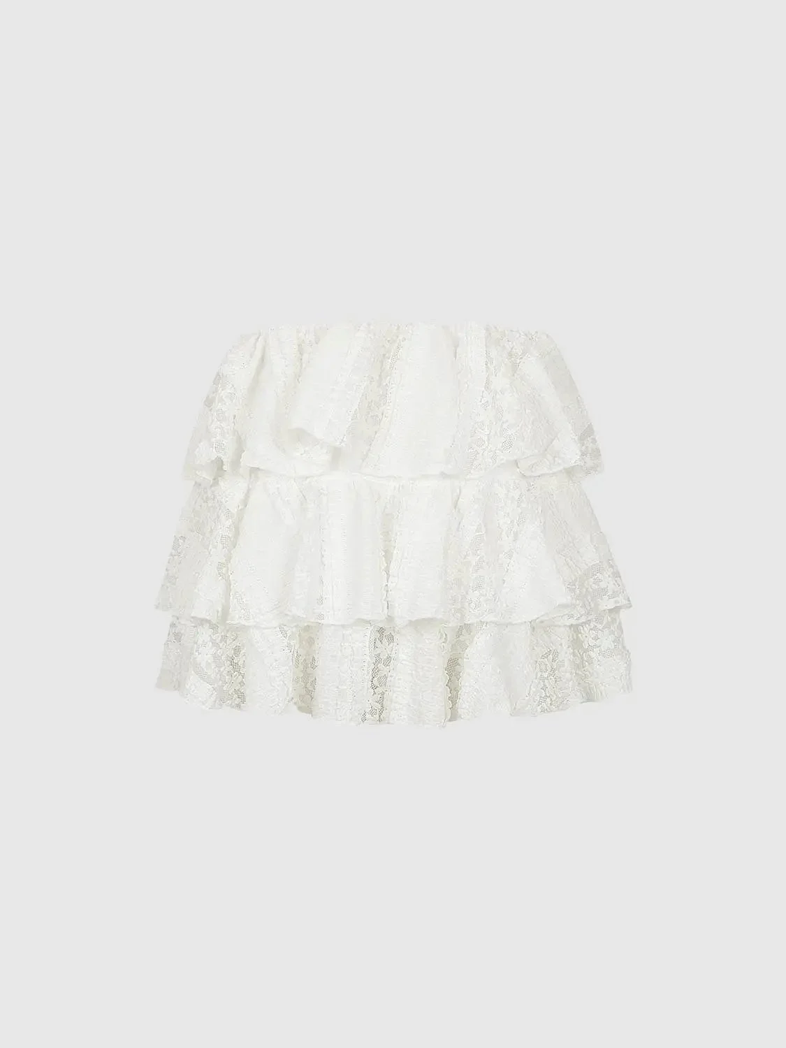 5797-fine-stretch-lace-tiered-off-shoulder-a-line-mini-skirts-2.webp Fine Stretch Lace Tiered Off Shoulder A-Line Mini Skirts
