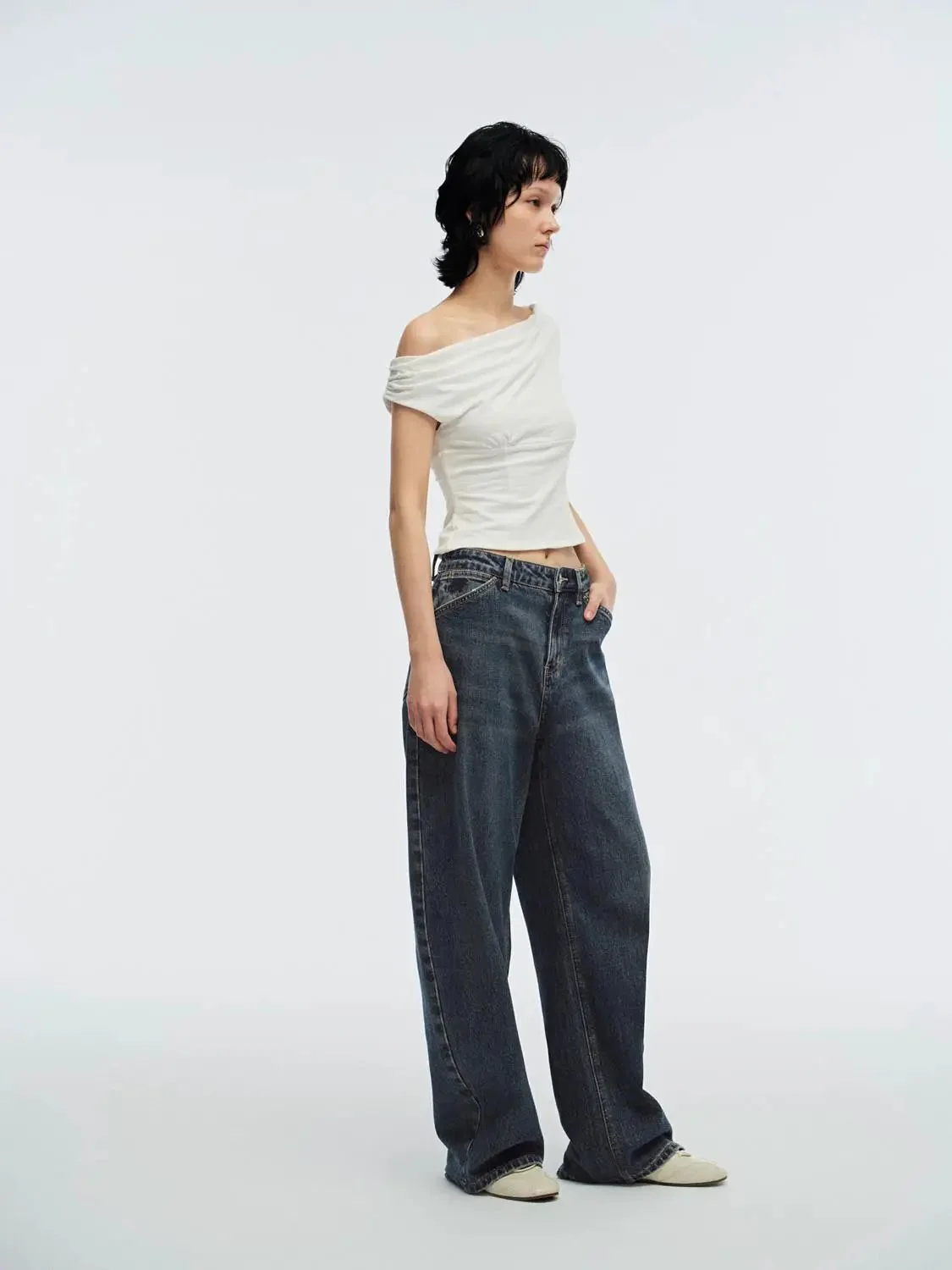 5812-cotton-elastane-draped-one-shoulder-silky-t-shirts-2.webp Cotton Elastane Draped One-Shoulder Silky T-Shirts