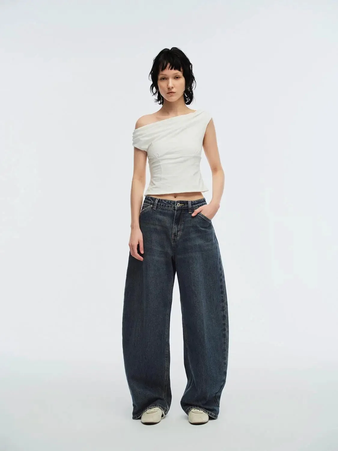 5812-cotton-elastane-draped-one-shoulder-silky-t-shirts-4.webp Cotton Elastane Draped One-Shoulder Silky T-Shirts