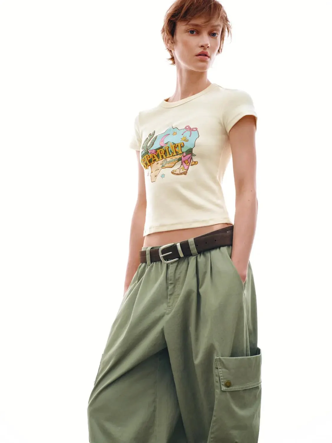 Graphic Cotton Elastane Desert Cactus Print T-Shirts