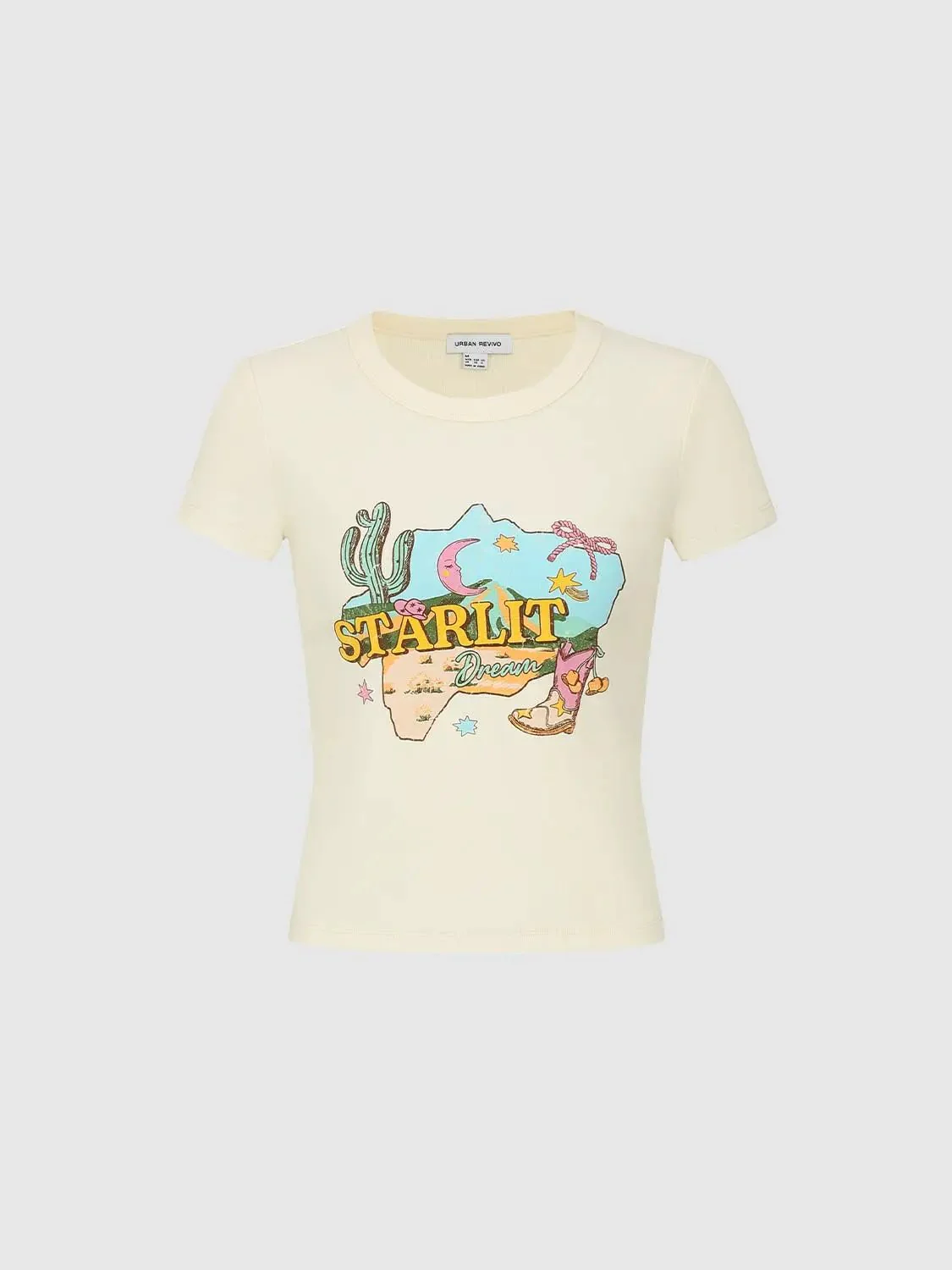 Graphic Cotton Elastane Desert Cactus Print T-Shirts