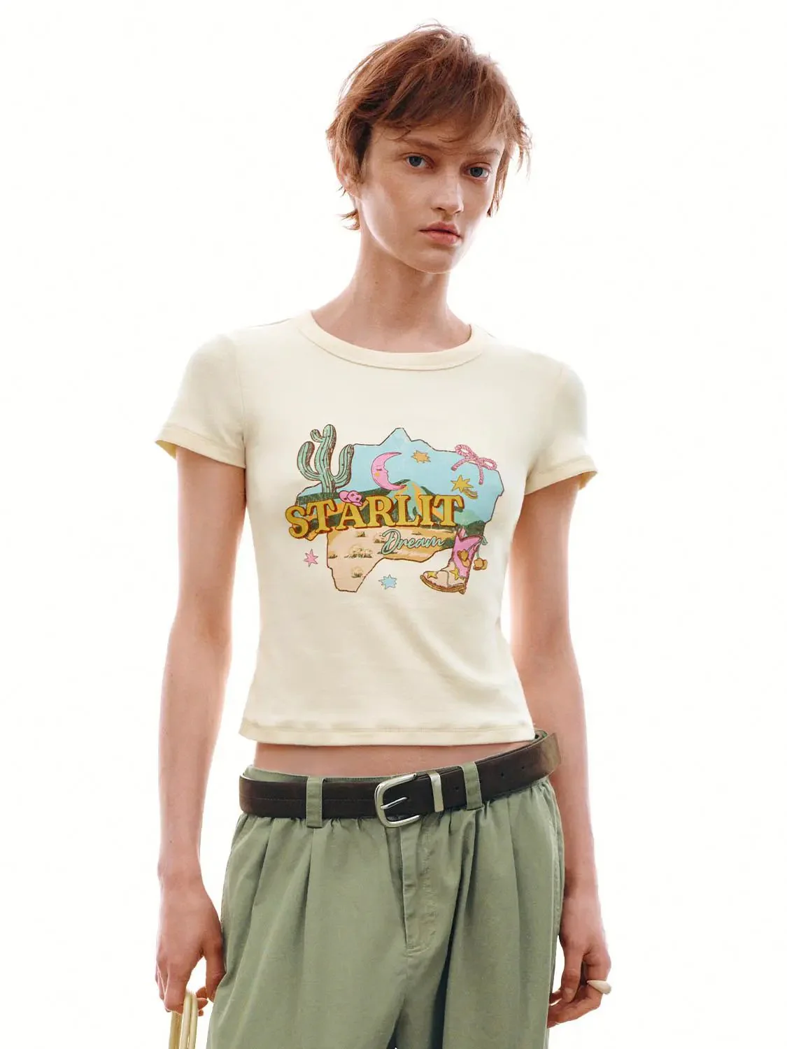 Graphic Cotton Elastane Desert Cactus Print T-Shirts
