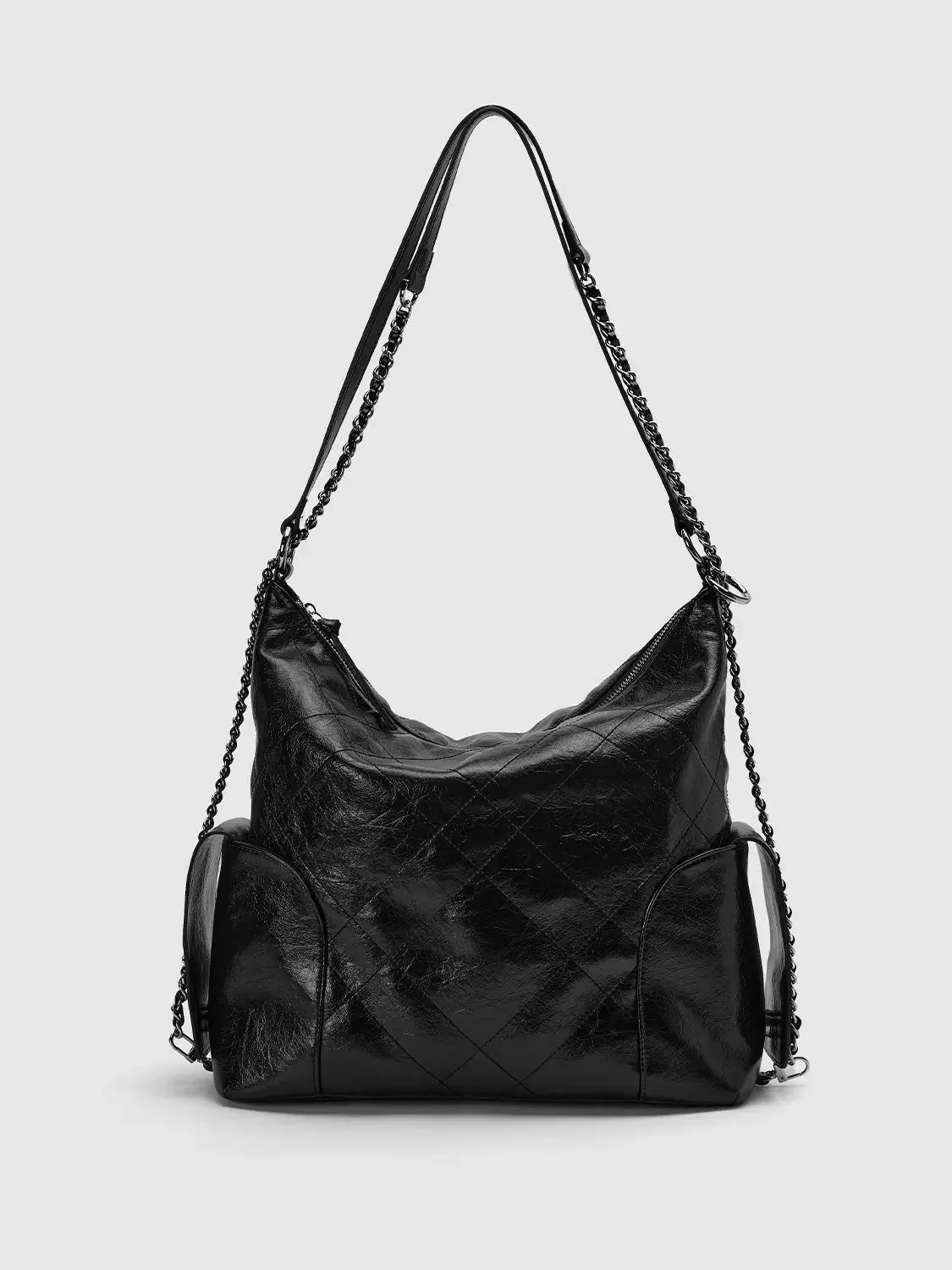 Quilted Black Chain Strap Textured Shoulder Bag