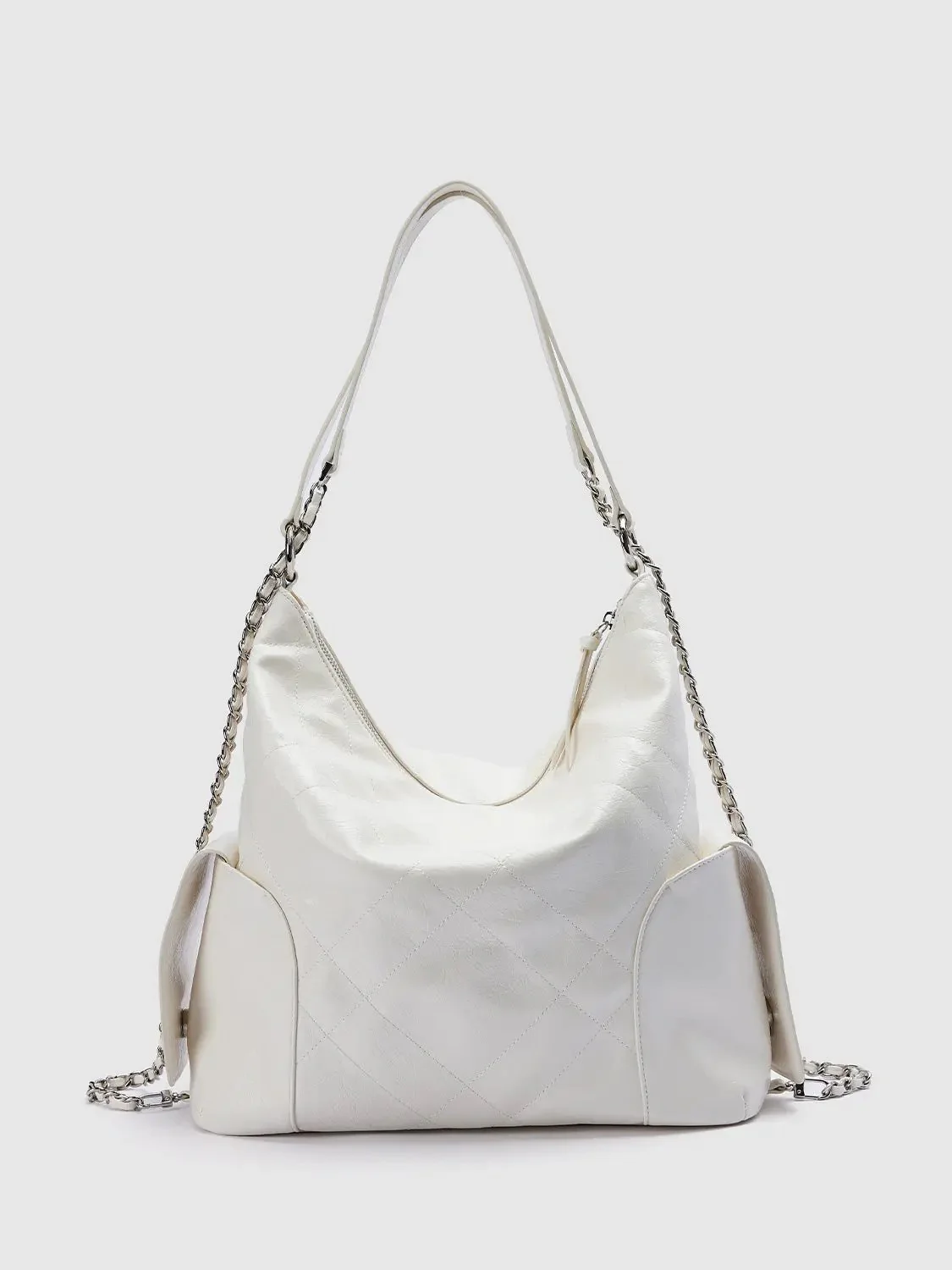 Quilted Black Chain Strap Textured Shoulder Bag