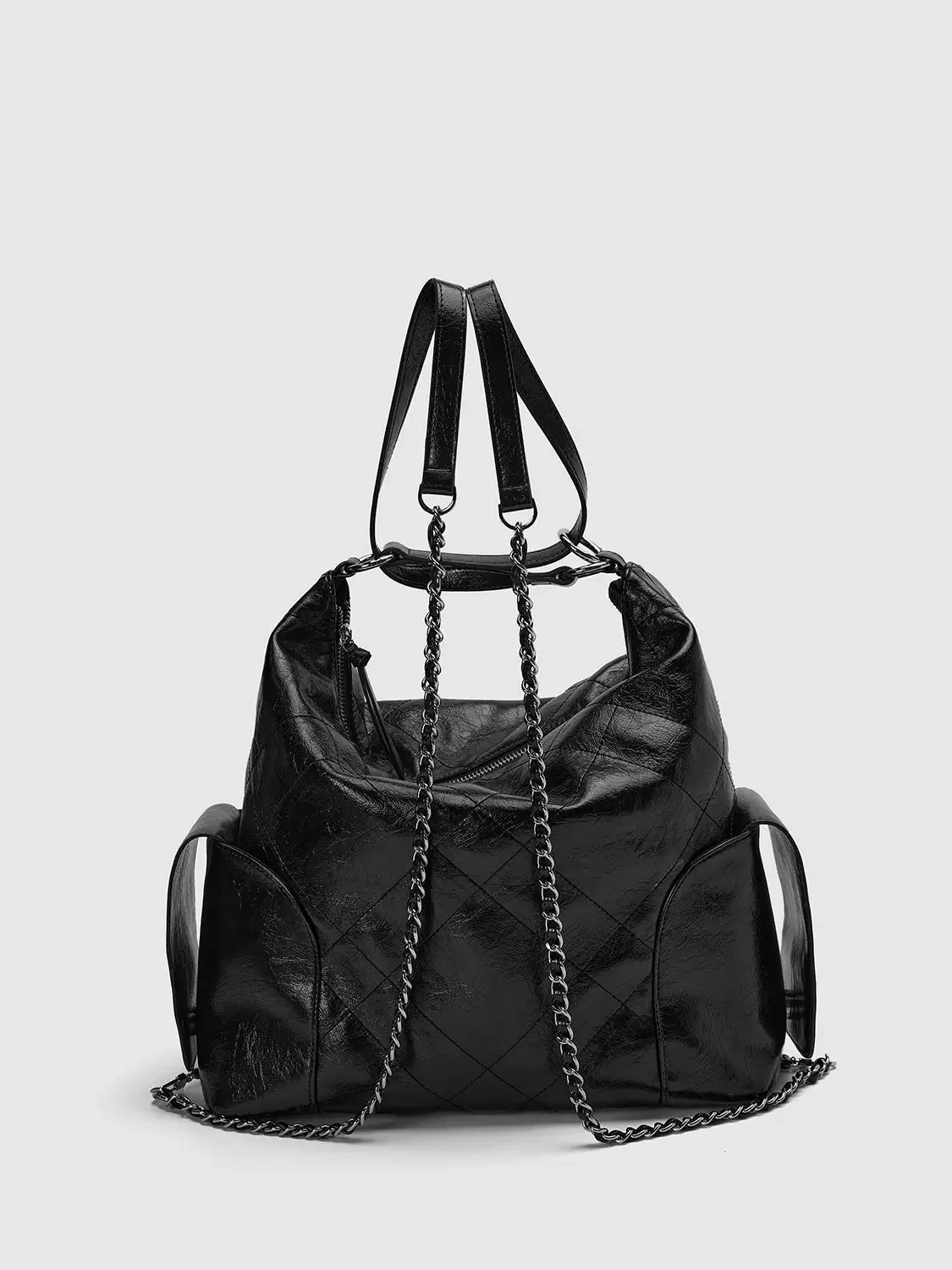 Quilted Black Chain Strap Textured Shoulder Bag