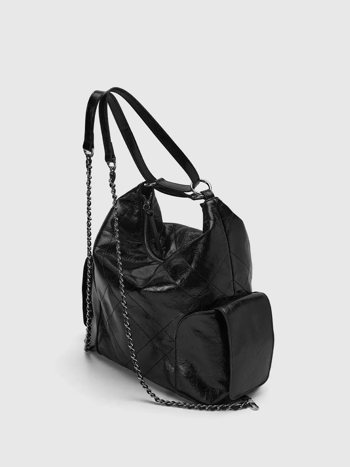 Quilted Black Chain Strap Textured Shoulder Bag