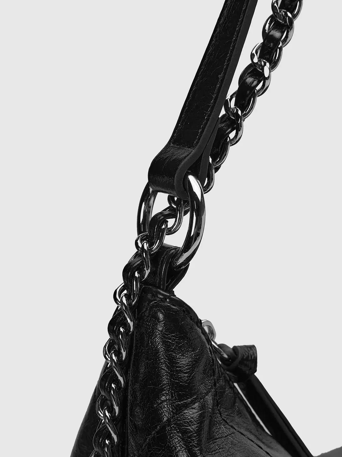 Quilted Black Chain Strap Textured Shoulder Bag