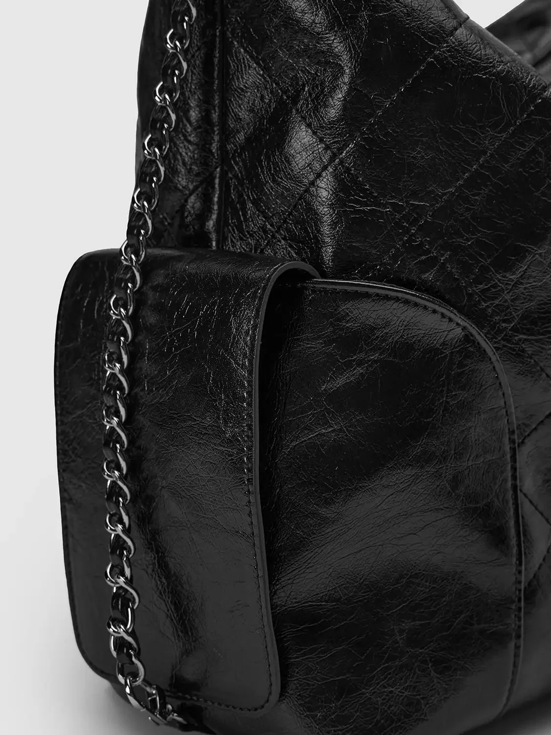 Quilted Black Chain Strap Textured Shoulder Bag