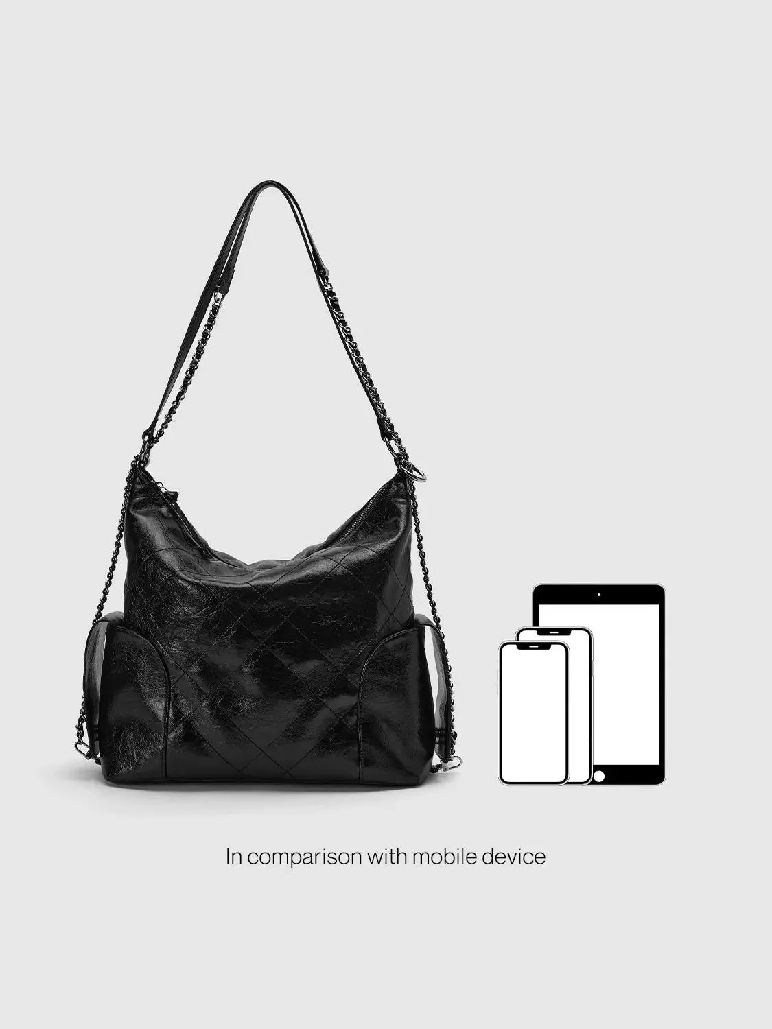 Quilted Black Chain Strap Textured Shoulder Bag