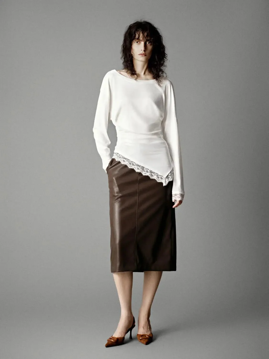 591-lace-trim-ruched-long-sleeve-silky-draped-top-4.webp Lace Trim Ruched Long Sleeve Silky Draped Top