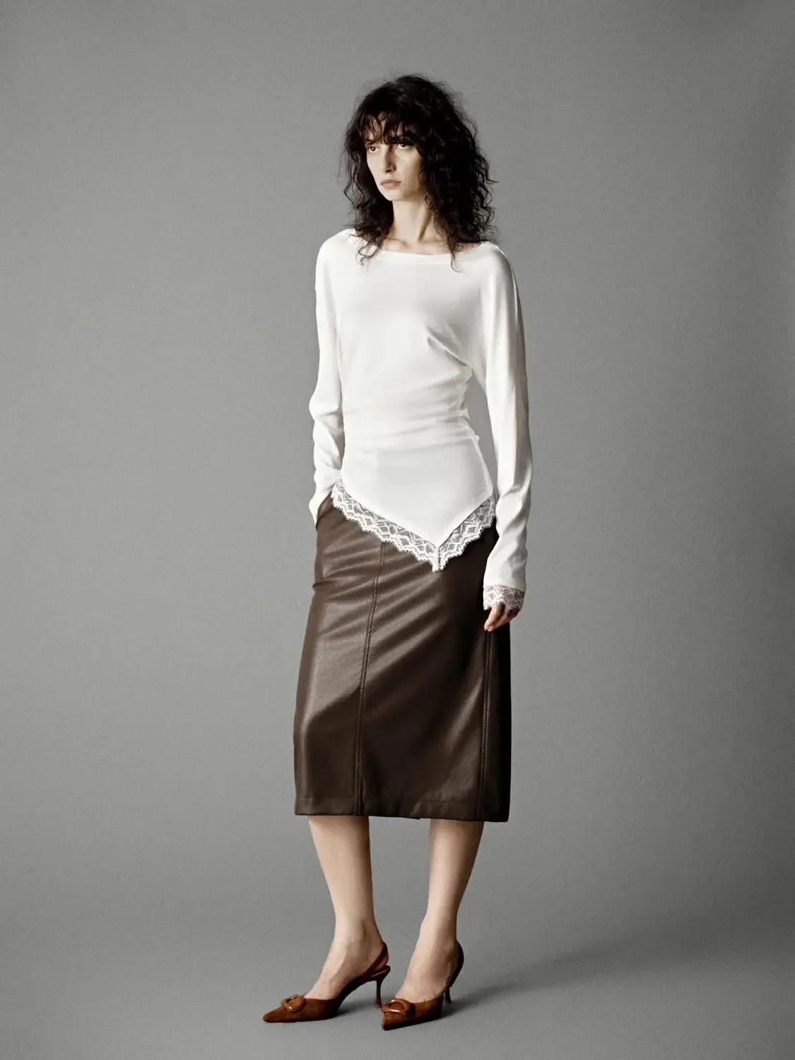591-lace-trim-ruched-long-sleeve-silky-draped-top-5.webp Lace Trim Ruched Long Sleeve Silky Draped Top