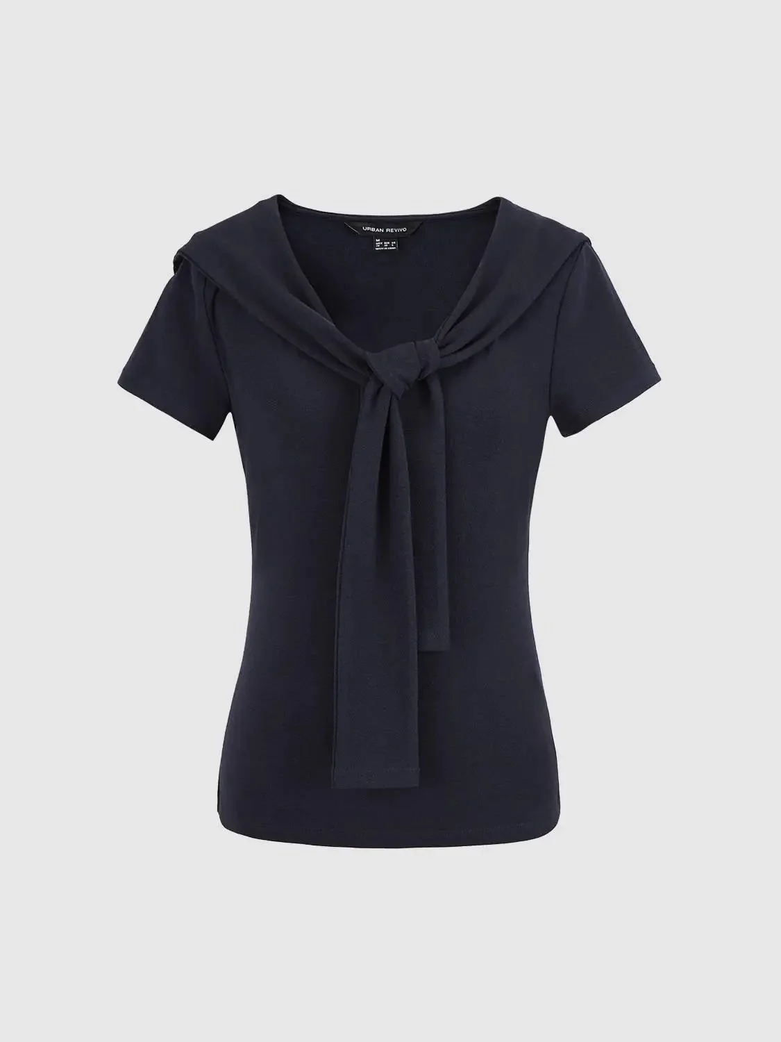 Viscose Cotton Blend Tie Neck Knit T Shirt