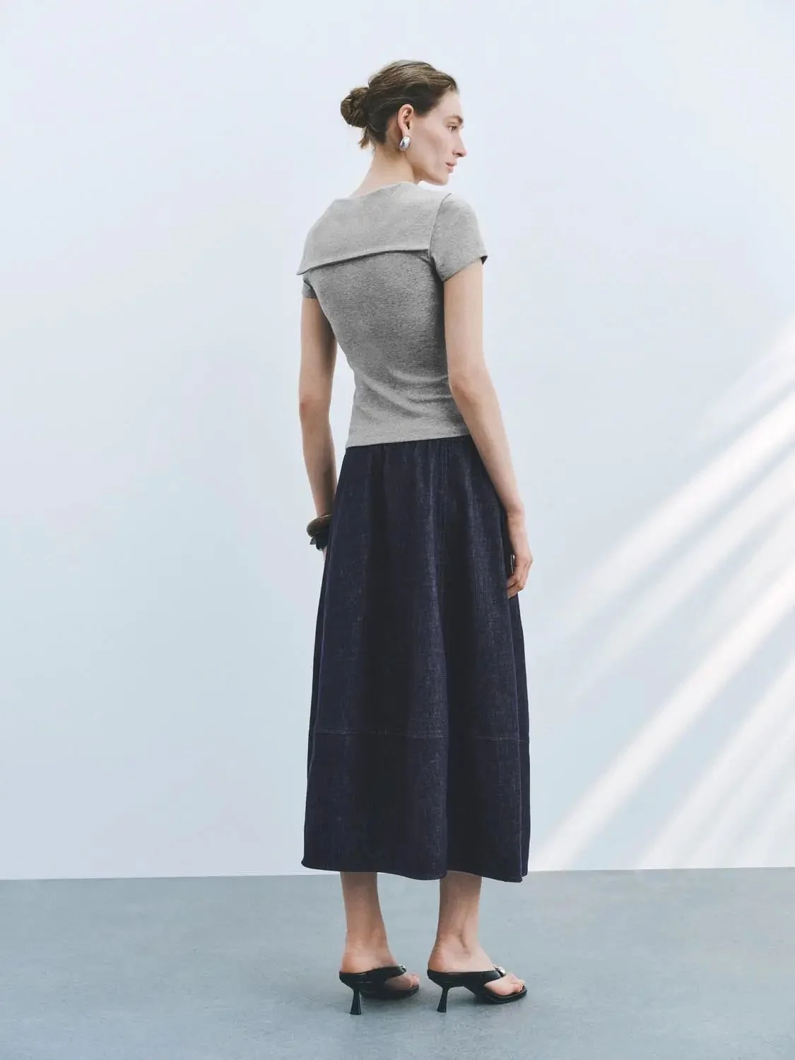 Viscose Cotton Blend Tie Neck Knit T Shirt