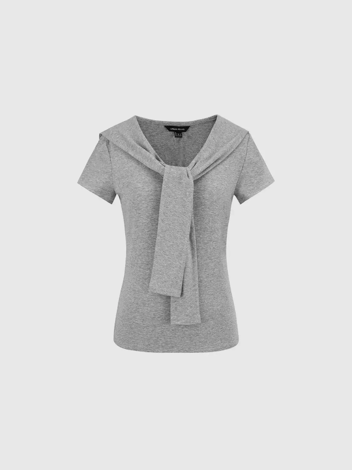 Viscose Cotton Blend Tie Neck Knit T Shirt