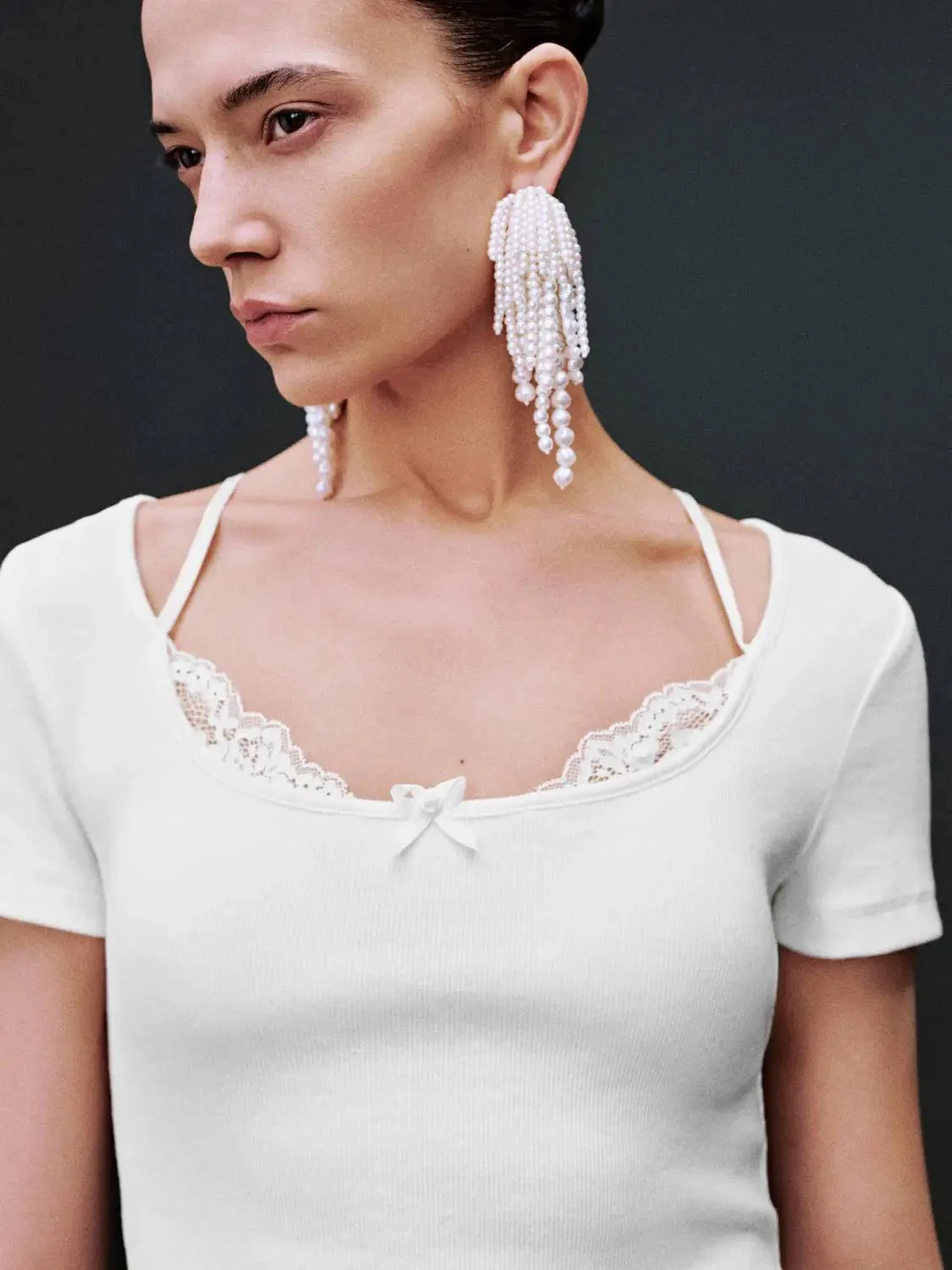 Soft Pure Cotton Lace Trim Knit Top T-Shirts