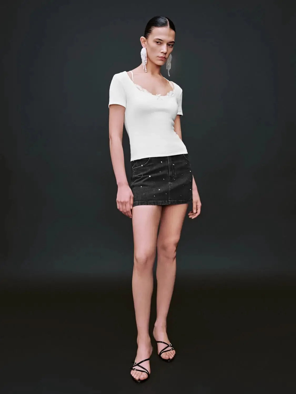 Soft Pure Cotton Lace Trim Knit Top T-Shirts