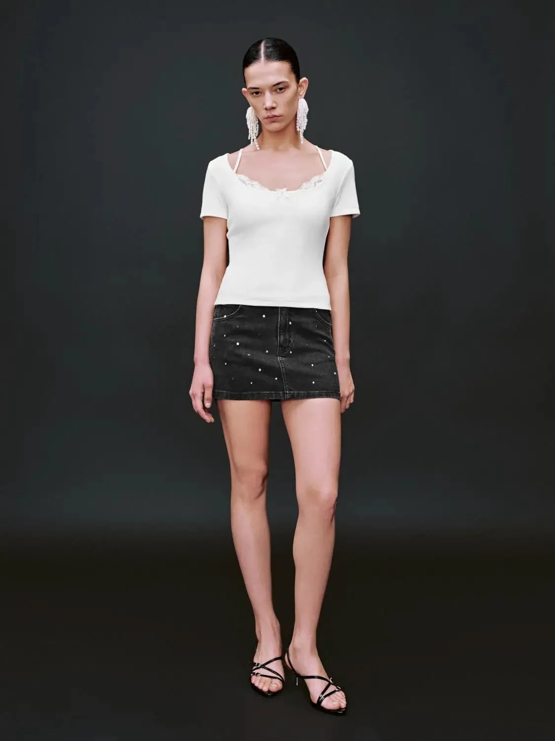 Soft Pure Cotton Lace Trim Knit Top T-Shirts