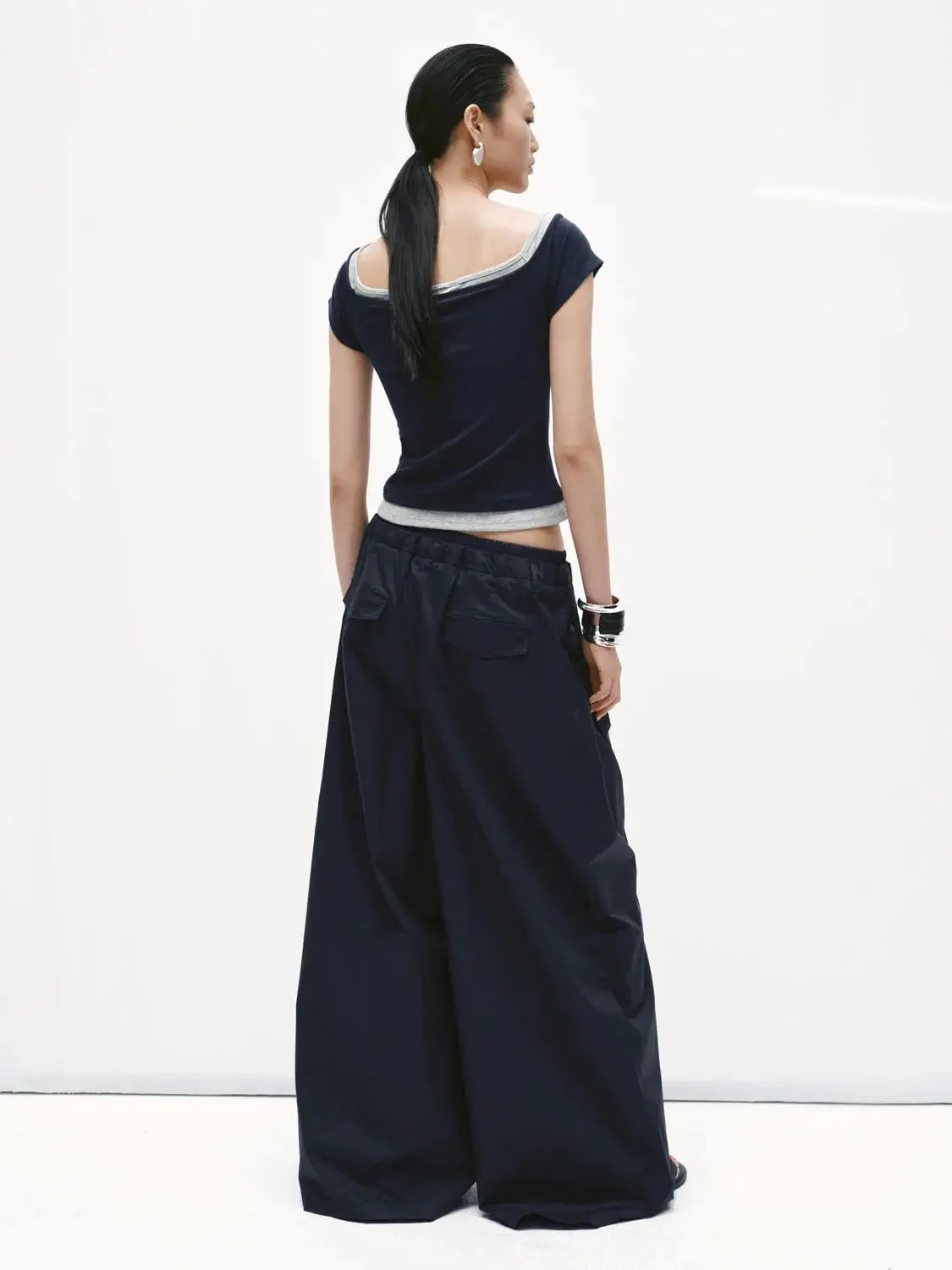 2 In 1 Boat Neck Button Detail Skinny Fit T-Shirts