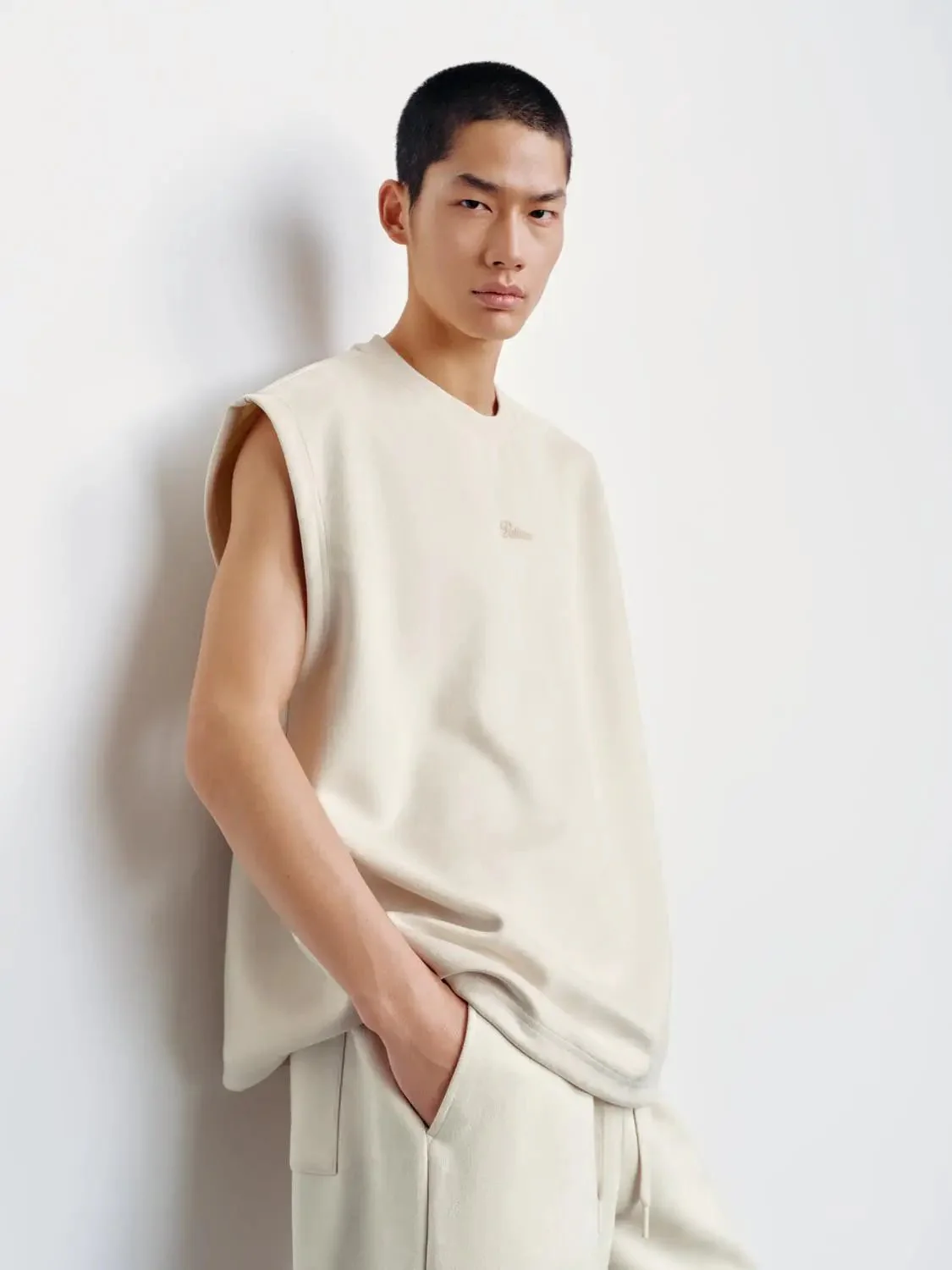 Embroidered Crew Neck Tank Tops With Medium Weight Slight Stretch