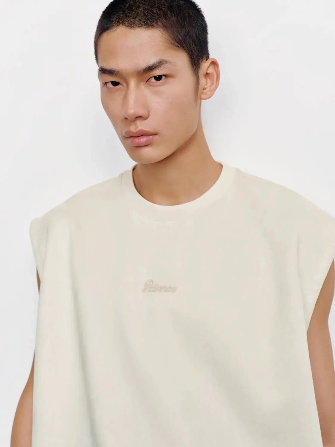 Embroidered Crew Neck Tank Tops With Medium Weight Slight Stretch