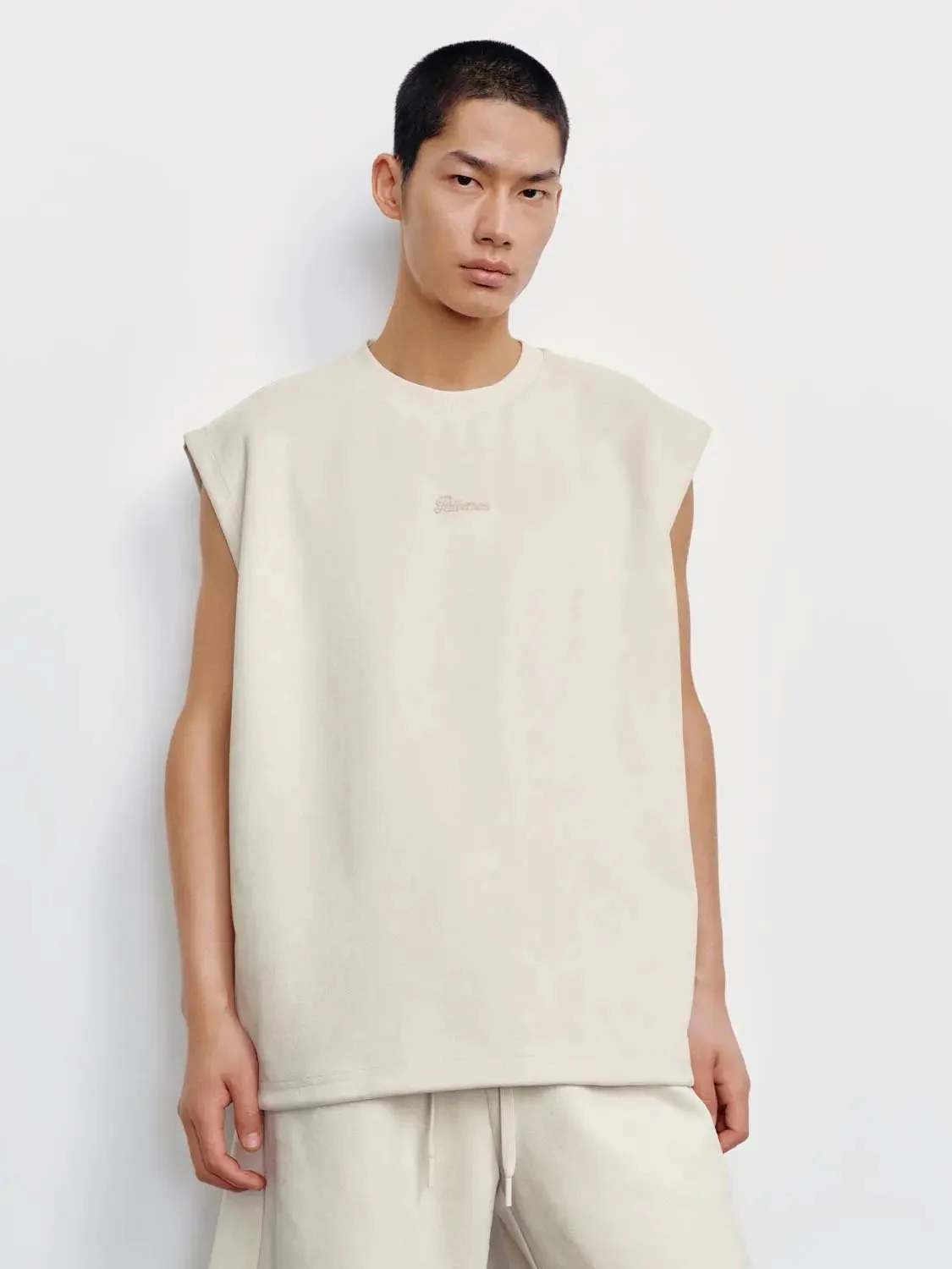 Embroidered Crew Neck Tank Tops With Medium Weight Slight Stretch