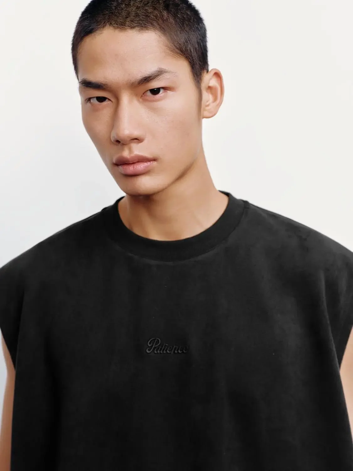 Embroidered Crew Neck Tank Tops With Medium Weight Slight Stretch