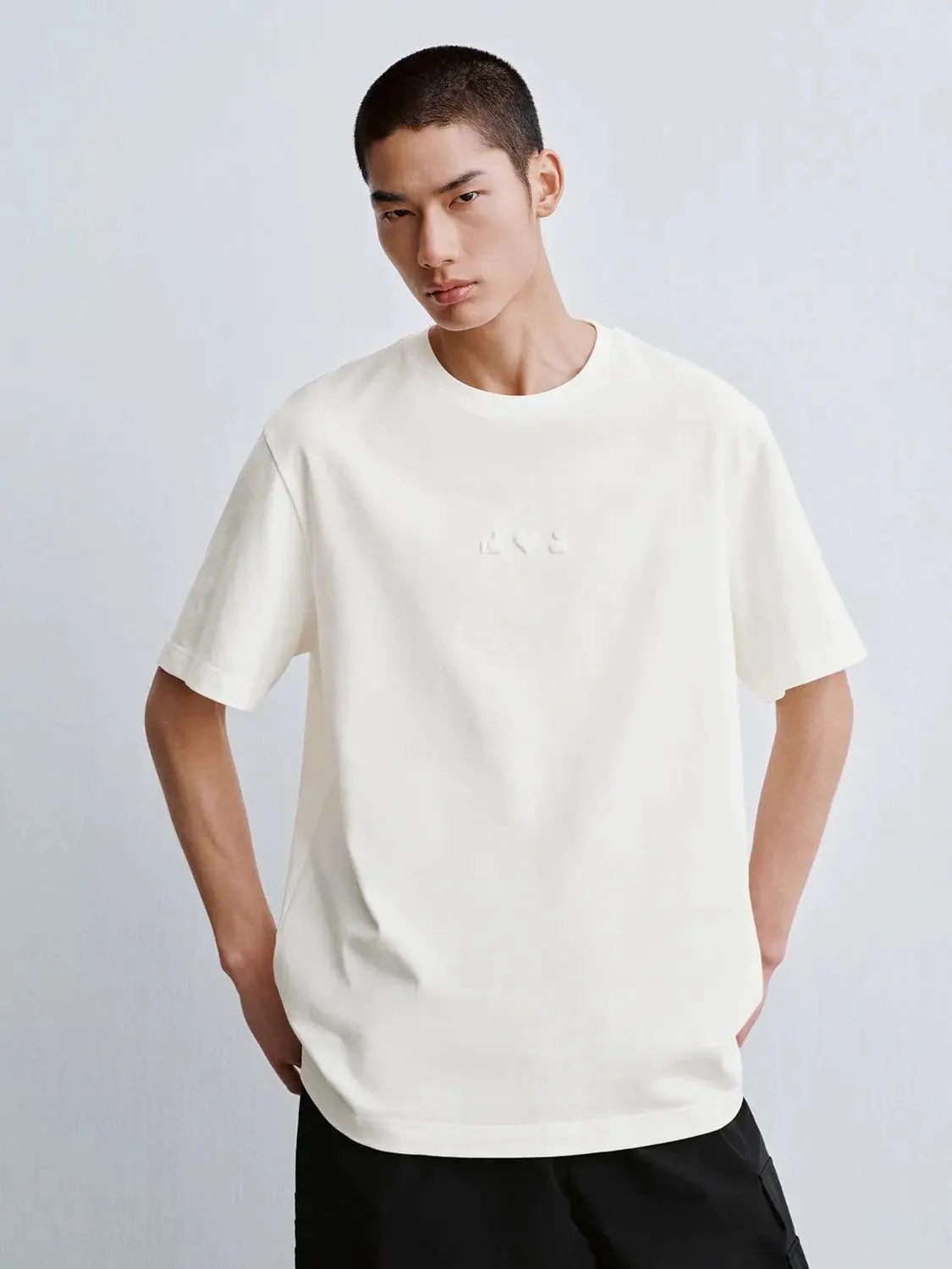 Cotton Jersey Minimal Embossed Logo Crew Neck T-Shirts