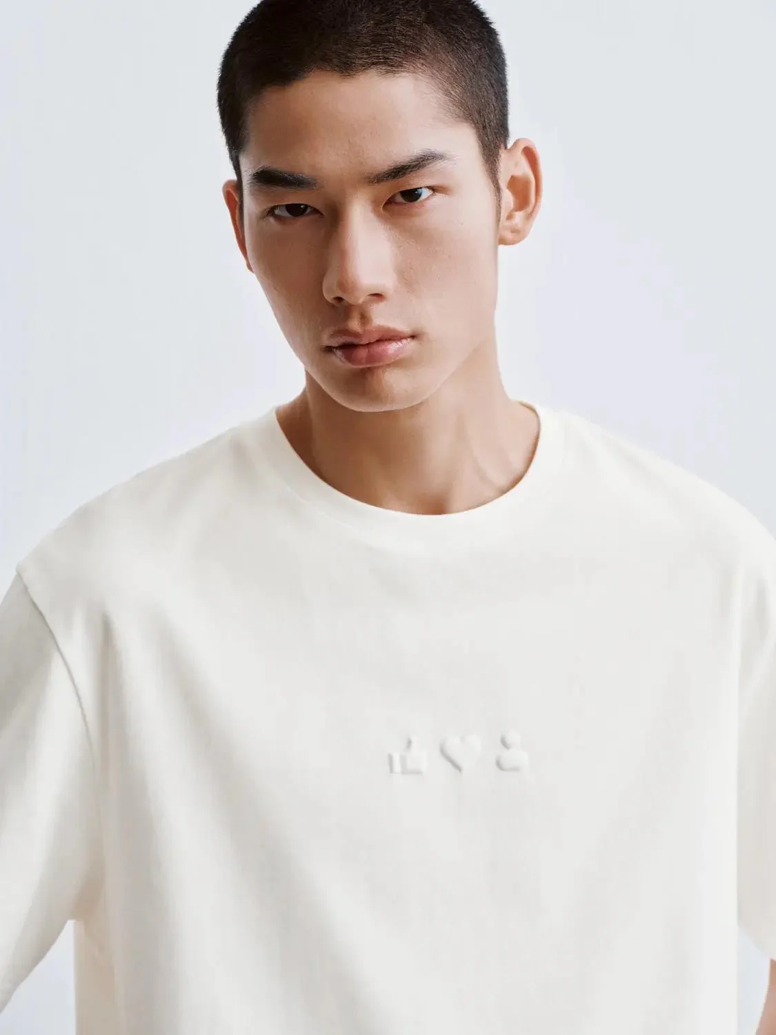 Cotton Jersey Minimal Embossed Logo Crew Neck T-Shirts