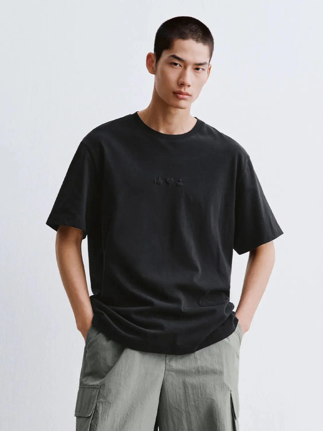 Cotton Jersey Minimal Embossed Logo Crew Neck T-Shirts