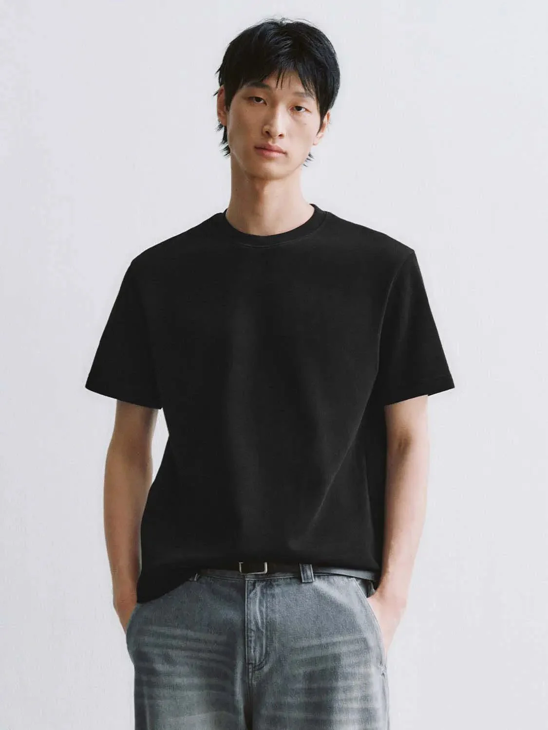 Cotton Blend Crew Neck Short Sleeve T Shirt